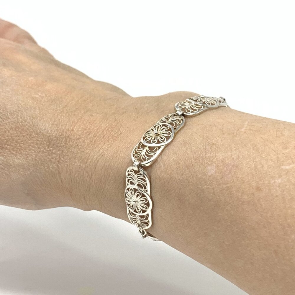 Birks Sterling Silver Floral Filigree Bracelet Size 6
